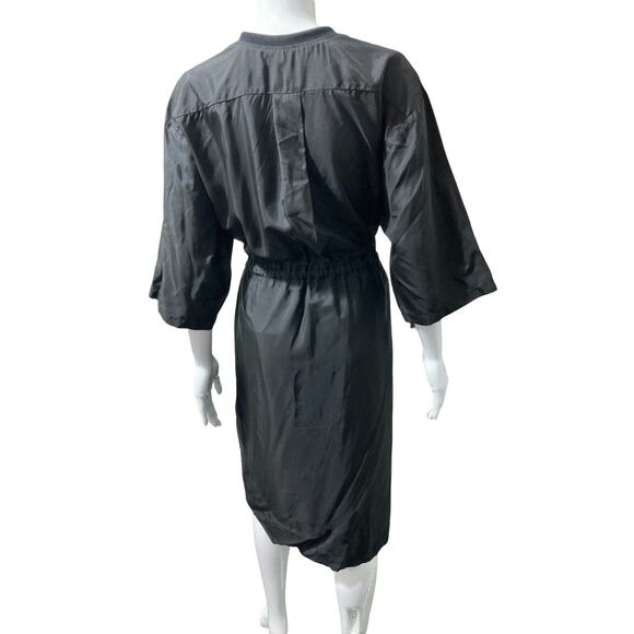 HACHE Womens Black Drawstring Garterized V-neck Midi Casual Dress Size 40 US 4 - Picture 4 of 11